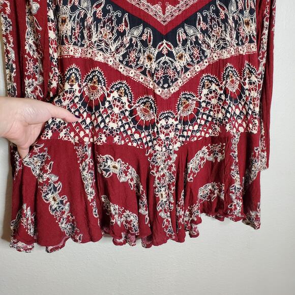 Free People Smooth Talker Floral Long Sleeve Swing Tunic Red Size XS Boho Chic - Picture 5 of 15